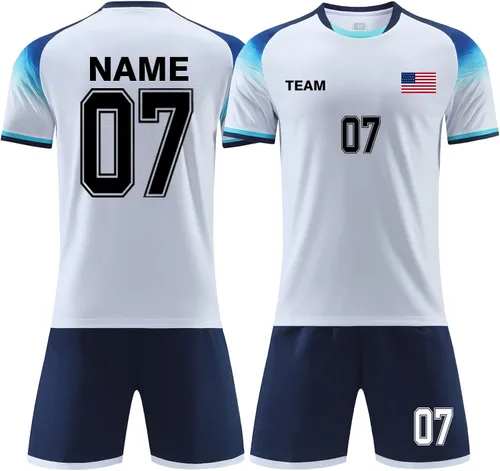 Vista 11 de Uniforme de fútbol personalizado con número de nombre, logotipo del equipo, personaliza uniformes de fútbol de fútbol para niños y adultos