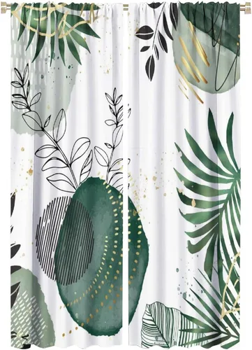 Vista 34 de Cortinas de hojas de otoño de mediados de siglo, cortinas opacas con aislamiento térmico y bolsillo para barra, 2 paneles de 45 pulgadas de largo x