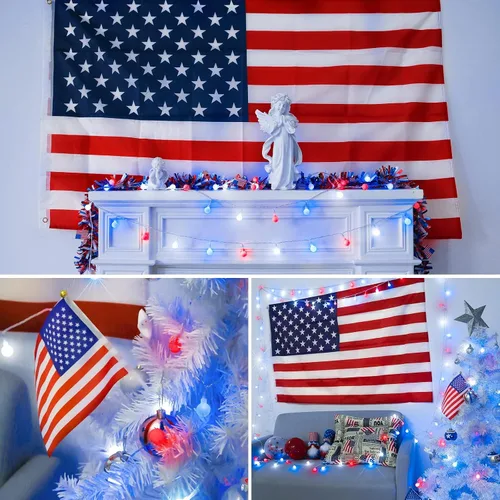Vista 3 de suddus - Guirnalda de luces con forma de globo, 50 luces LED alimentadas por batería, para bandera, patio trasero, patio, jardín, fiesta