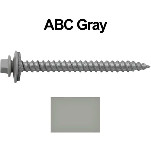 Vista 2 de 12 tornillos para techos de metal gris ABC de 2-1/2 pulgadas, cabezal de arandela hexagonal, arranque automático/roscado, arandela EPDM. 1 bolsa