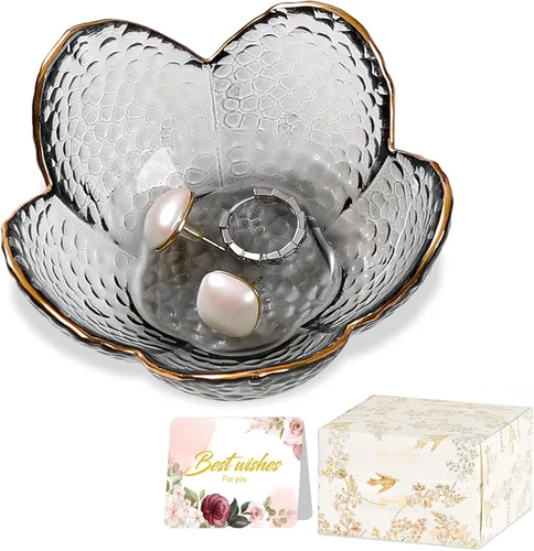 Vista 16 de Regalos para mujeres, plato para baratijas con flores, plato para joyería de vidrio rosa, soporte para anillos, bandeja de joyería, decoración