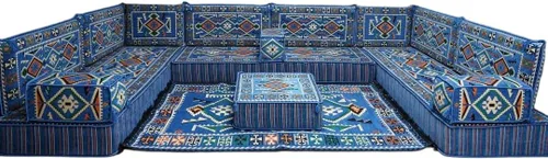 Vista 56 de arabicsofa Sofá en forma de U de estilo árabe para el suelo – Juego de Majlis hecho a mano – Sofá de estilo bohemio