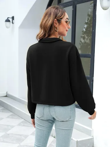 Vista 2 de ATTRACO Sudaderas de gran tamaño para mujer, con media cremallera, con cordón y cordón