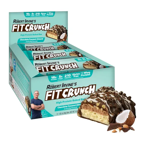 Vista 11 de FITCRUNCH - Barras de proteínas para aperitivo de tamaño snack, barra horneada de 6 capas, 4 g de azúcar, sin gluten y centro suave de pastel