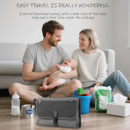 Vista 7 de Cambiador de pañales portátil para bebé, bolsa de viaje para cambiador de pañales para bebé con bolsillo para toallitas, cambiador portátil