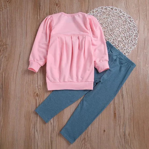 Vista 3 de Ritatte Conjunto de 2 piezas de ropa de invierno para niñas pequeñas, manga larga, pantalones largos, de algodón suave, para otoño