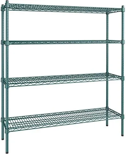 Vista 357 de Kit de 4 estantes de epoxi verde NSF de 21 x 72 pulgadas con postes de 86 pulgadas, estantería de almacenamiento resistente, kit de estantería
