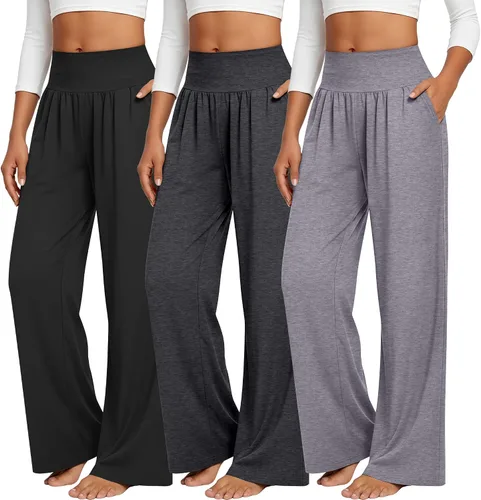 Vista 38 de Neer - Conjunto de 3 pantalones de yoga de pierna ancha para mujer - Pantalones deportivos cómodos, holgados, de cintura alta y casuales