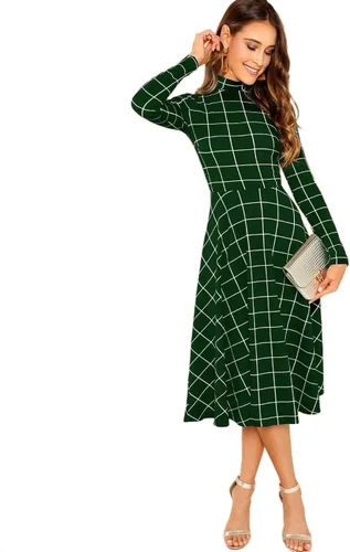 Vista 5 de Floerns - Vestido de cuello alto a cuadros para mujer