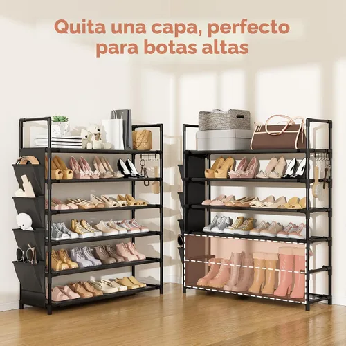 Vista 6 de LANTEFUL - Organizador de zapatos de 6 niveles, organizador de almacenamiento para 24-30 pares de zapatos y botas, estante de zapatos largo