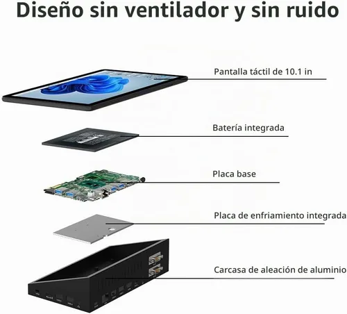 Vista 9 de HIGOLEPC MINI PC, 10.1 pulgadas pantalla táctil Win 11 Pro Mini computadora, Celeron N5095 8GB RAM/128GB ROM Mini PC con pantalla, Dual RS232 HDMI