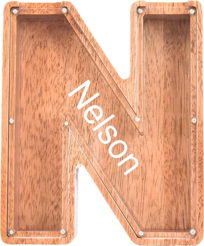 Vista 22 de Alcancías con nombre personalizado para niños, alcancía de letras personalizadas, banco de dinero del alfabeto de madera, regalos para niños