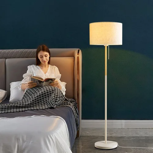 Vista 8 de Lámpara de pie para dormitorio, lámparas de pie de granja para sala de estar, lámpara de poste de mediados de siglo, pantalla de lámpara de lino