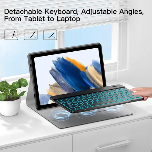 Vista 3 de JUQITECH Funda con teclado retroiluminado para Samsung Galaxy Tab A8 10.5 2022, funda suave inteligente con teclado inalámbrico desmontable
