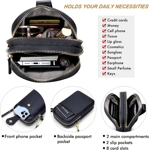 Vista 3 de RONSIN Bolso cruzado pequeño para teléfono celular para mujer, mini bolso de hombro tipo mensajero con cremallera y ranuras para tarjetas de crédito
