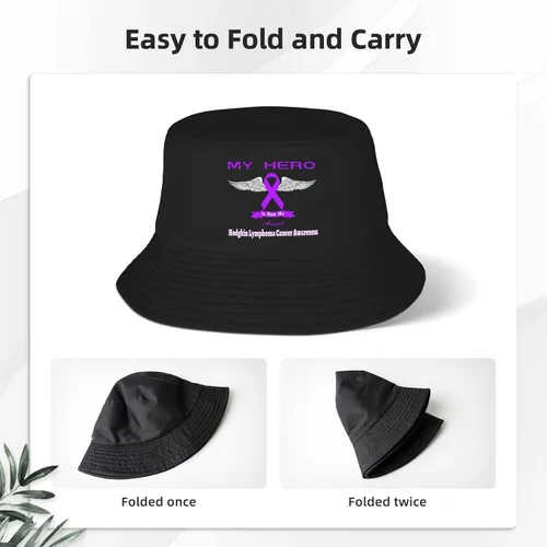 Vista 4 de My Hero is Now My Angel Hodgkin - Sombreros de cubo de concienciación sobre el cáncer de linfoma de doble tejido para mujeres/hombres, sombrero