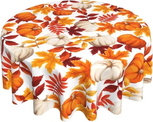 Vista 8 de Thanksgiving Tablecloth Square 52x52 Inch Fall Harvest Autumn Pumpkin Fallen Leaves Maple Leaf Print Decorative Table Cloth Holiday Decorations