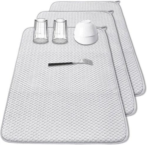 Vista 9 de Paquete de 2 alfombrillas de microfibra para secar platos, escurridor de platos absorbente para encimera de cocina, almohadillas de secado de platos