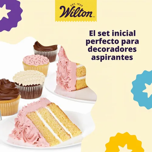 Vista 5 de Wilton Beginning Buttercream - Juego de decoración (20 piezas) 20-Piece Beginner Kit with Piping Tips, Bags, Couplers & Spatula for Learning