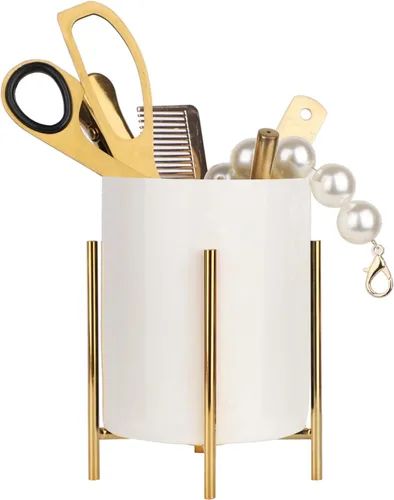 Vista 3 de Planet Pencil Cup Sturdy Metal Frame with White Ceramic Pen Holder For Desks and kitchen Appliance Holders