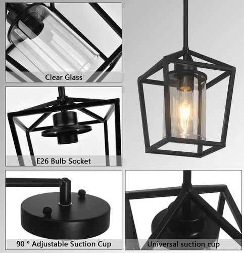 Vista 7 de Luces colgantes negras para isla de cocina, lámparas de 1 luz, iluminación de isla de granja, lámpara colgante de linterna para pasillo, vestíbulo
