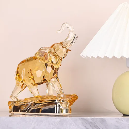 Vista 4 de Figuras acrílicas transparentes de elefante con acabado de cristal, estatuas africanas de alta gama para decoración del hogar, elefante con tronco