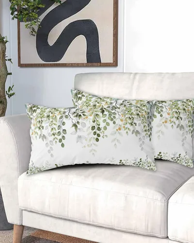 Vista 2 de Fundas de almohada de hojas verdes salvia, tamaño King, fundas de almohada suaves transpirables y refrescantes largas para cama y sofá, 20 x 40