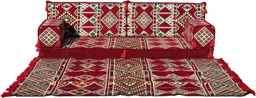 Vista 11 de arabicsofa Juego de sofá de dos plazas étnico individual – Funda lavable estilo bohemio cojines de suelo con sofá otomano