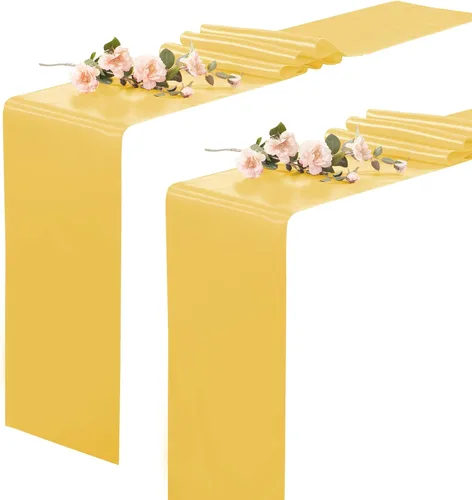 Vista 12 de Paquete de 2 caminos de mesa negros de 12 x 108 pulgadas, camino de mesa rectangular de seda satinada suave para bodas, banquetes, decoración