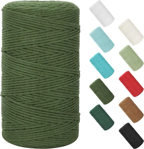 Vista 74 de Cuerda de macramé de 0.079 in x 220 yardas (656 pies), cuerda de algodón natural para colgar en la pared, ganchos de plantas, manualidades Verde