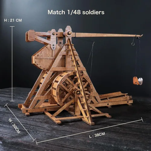 Vista 6 de Mini contrapeso Trebuchet con ruedas Europa Medieval Siege Carro Catapulta Armas DIY 3D Rompecabezas de madera Kits de modelos mecánicos Proyectos