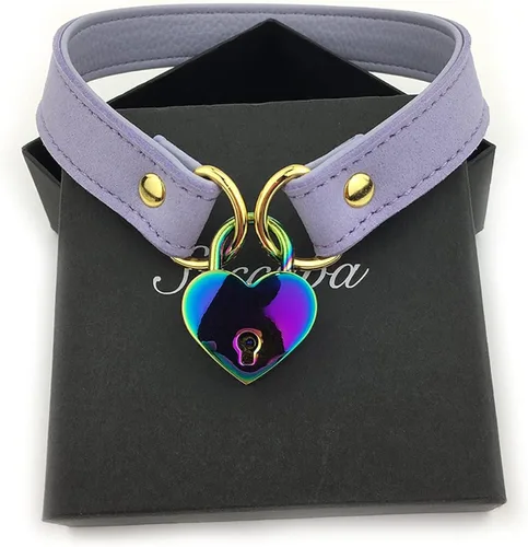 Vista 4 de Collar tipo gargantilla hecho de terciopelo y piel sintética con candado y llave, estilo Lollita