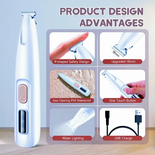 Vista 7 de Cortador de patas para perros, gatos, conejos con luz LED, uso de mascotas (blanco) Electric Pets Clippers Rechargeable, Grooming Shaver for Dog