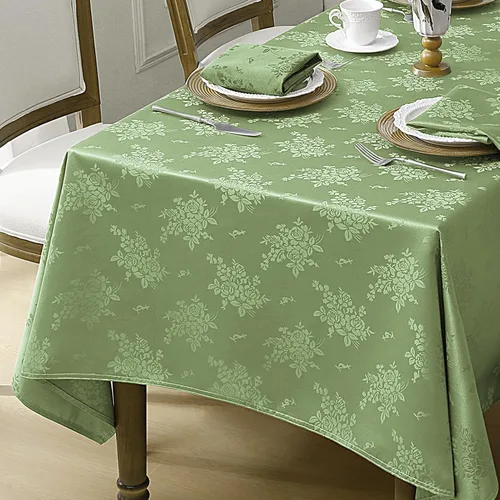 Vista 13 de Romanstile Mantel rectangular de jacquard, resistente al agua, elegante, con patrón floral de rosa damasco, mantel decorativo de poliéster lavable