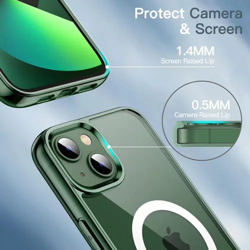Vista 6 de JETech Funda magnética para iPhone 13 de 6.1 pulgadas, compatible con carga inalámbrica MagSafe, a prueba de golpes, parte trasera transparente
