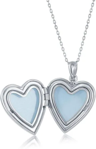 Vista 3 de Beaux Bijoux Collar con medallón de corazón de plata de ley, rosa o azul, diseño de ángel y madre camafeo