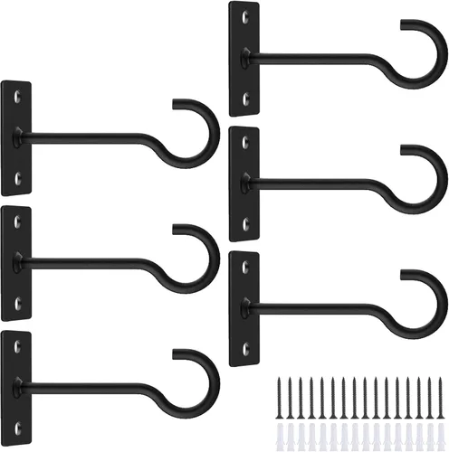 Vista 25 de Ganchos para plantas, paquete de 2 soportes de metal para colgar plantas de 6 pulgadas, gancho decorativo para comederos de pájaros, macetas, Negro