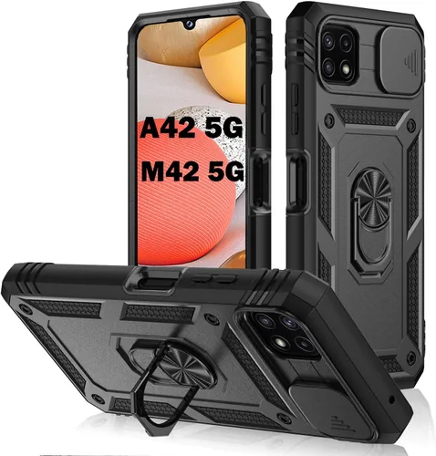 Vista 223 de PASNEW Funda militar para iPhone 13 Pro Max, cubierta de cámara deslizante y soporte de anillo de metal de 360°, carcasa rígida multicapa resistente