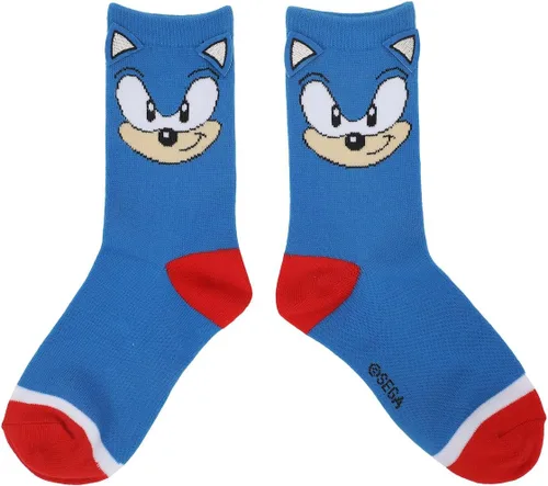 Vista 3 de Bioworld Sonic The Hedgehog Sonic Face con orejas 3D, 2 pares de calcetines juveniles, Multi colorido