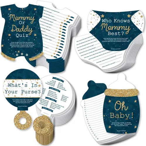 Vista 10 de Big Dot of Happiness Baby Boy - 4 juegos azules para baby shower - 10 cartas cada uno - Quién sabe mejor a mami, cuestionario de mamá o papá, qué