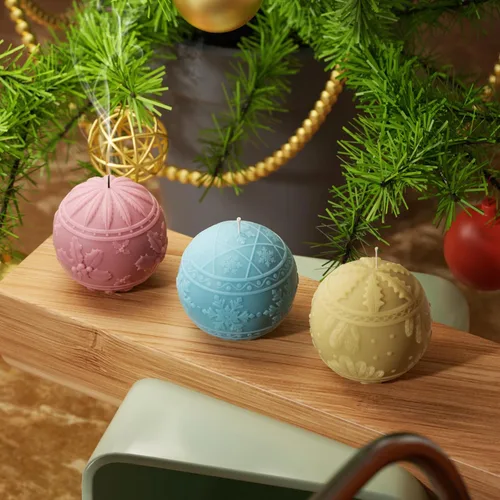 Vista 3 de BOOWAN NICOLE Molde de silicona de vela ligera de bola de Navidad para hacer velas, molde de silicona para velas hechas a mano DIY decoración