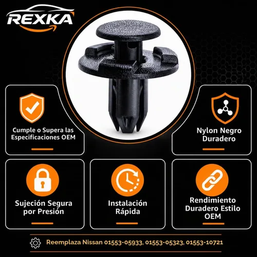 Vista 5 de Rexka 10 piezas Fender Liner Cowl Grille Parachoques Bajo Cubierta Clip de Empuje Tipo Retenedor Compatible con Nissan Infiniti 01553-05933 10pcs