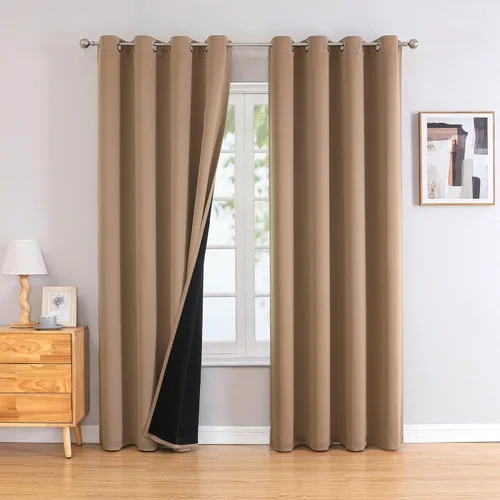 Vista 21 de ChrisDowa Cortinas 100% opacas de 63 pulgadas de largo para dormitorio con forro negro, 2 capas gruesas totalmente opacas con aislamiento térmico