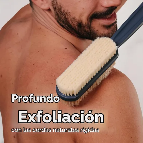 Vista 6 de MainBasics Cepillo Exfoliante para Ducha – Cepillo de Mango Largo de Doble Cara para Lavado Corporal y Frotación con Cerdas Exfoliantes y Suaves