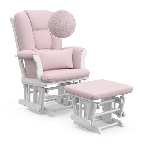 Vista 13 de Storkcraft Tuscany - Mecedora y Otomana Personalizada con Almohada Lumbar Gratis (Remolino Blanco/Rosa Rubor) – Silla Mecedora de Lactancia Cómoda
