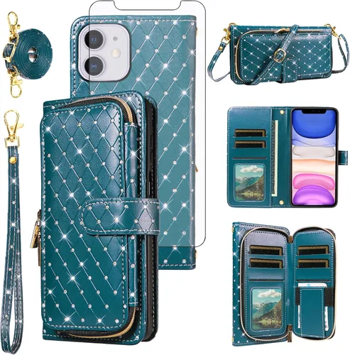 Vista 140 de Funda para teléfono iPhone 6 6S con cremallera y protector de pantalla con protector de pantalla, correa de cordón cruzado, ranura para iPhone 6 Six