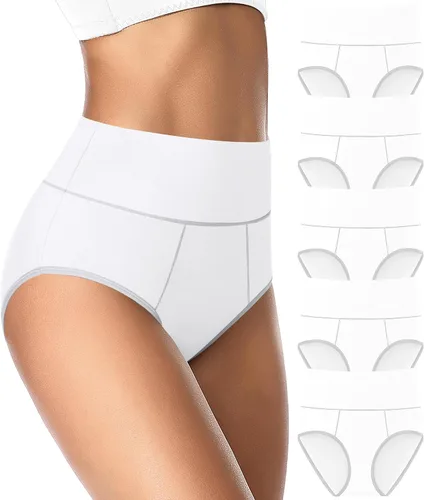Vista 9 de ASIMOON Ropa interior de cintura alta con control de abdomen para mujer, de algodón, talla grande, cobertura completa, bragas para mujer