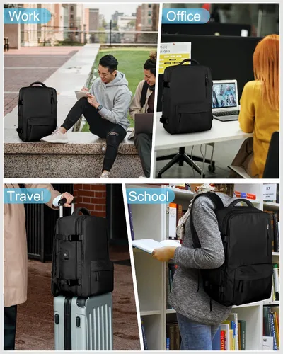 Vista 8 de VECAVE mochila para laptop de viaje, mochila para llevar en vuelos, mochila casual para deportes y universidad, A-Negro, Pequeño, Mochilas de viaje