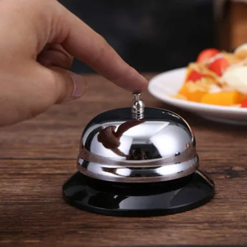 Vista 6 de Campana de llamada de acero inoxidable - Campana de servicio para escritorio de restaurante y recepción, campana de escritorio compacta