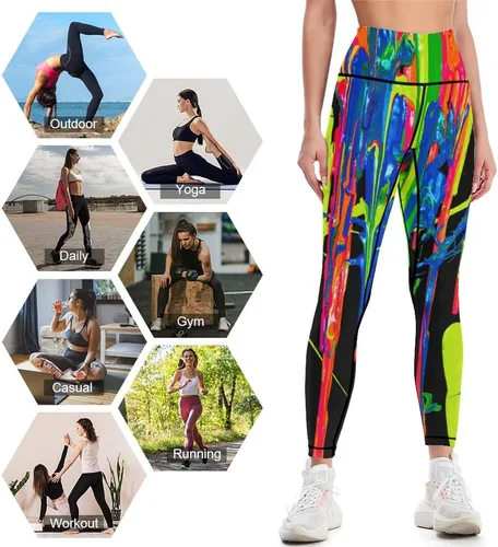 Vista 3 de Rainbow Watercolor Workout Leggings for Women High Waisted Tummy Control Yoga Pants